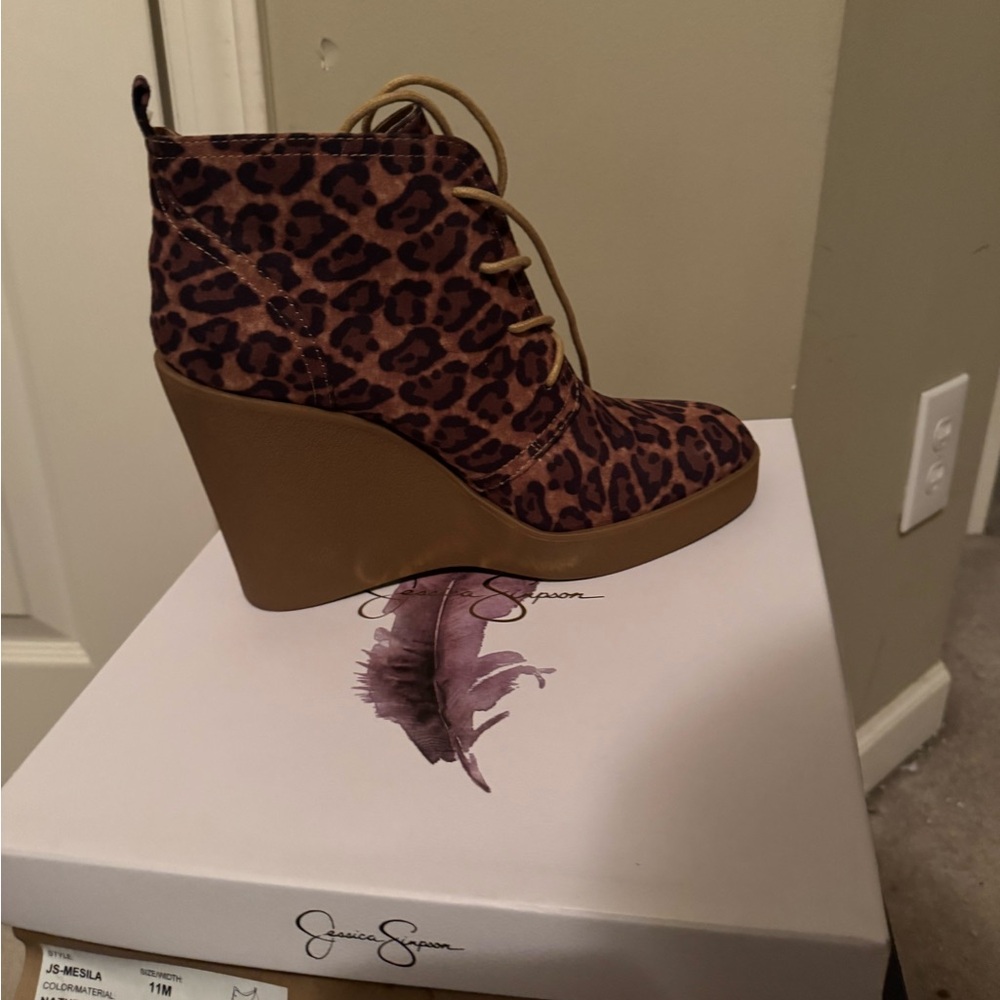 Jessica Simpson Leopard Print Wedge Booties